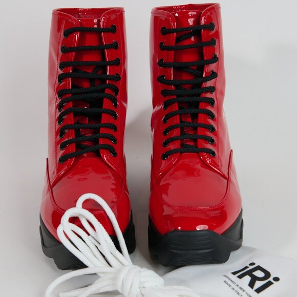 iRi Red Patent Leather Combat Boots - NWOT - Size 44 - Picture 1 of 5